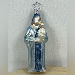 Christmas Inge-Glas Madonna & Child Ornament Star Cap Blue Silver Retired 5”